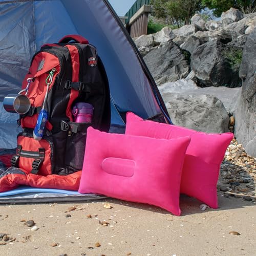 TRIXES 2-er Pack Aufblasbare Kissen für Reisen, beim Camping oder im Auto - Rosa von TRIXES
