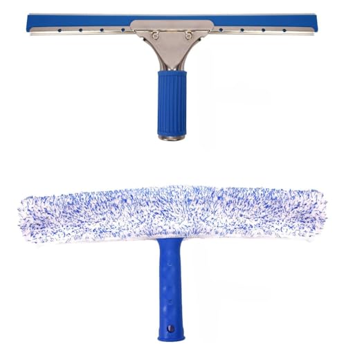 TRIXES 2-in-1 Fensterreinigungsset - Mikrofaser-Fensterreiniger mit Gummi-Abzieher - Auto-Reinigungsset - 2-in-1-Kombiset aus streifenfreiem Glasschrubber und- Bad- & Küchenzubehör für Zuhause von TRIXES