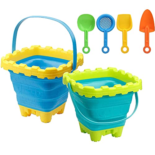 TRIXES 2-teiliges zusammenklappbares Eimer- und Spaten-Set – ideal für den Urlaub – Silikon-Design – minimiert den Platz im Gepäck – hochwertiges Kinder-Urlaubs-Essential – Sommergeschenk – 6-teilig von TRIXES