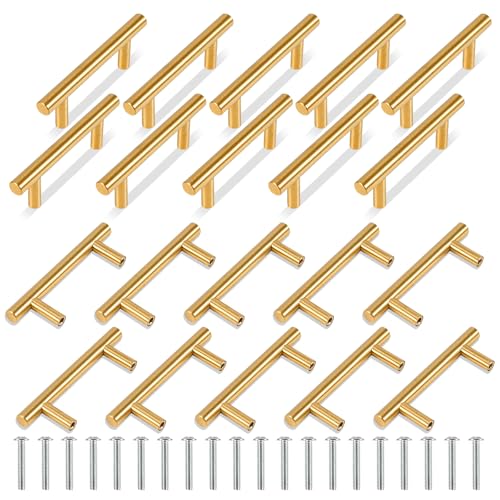 TRIXES 20 Stück goldene 100 mm breite T-Griffe für Schranktüren und Schubladen von TRIXES