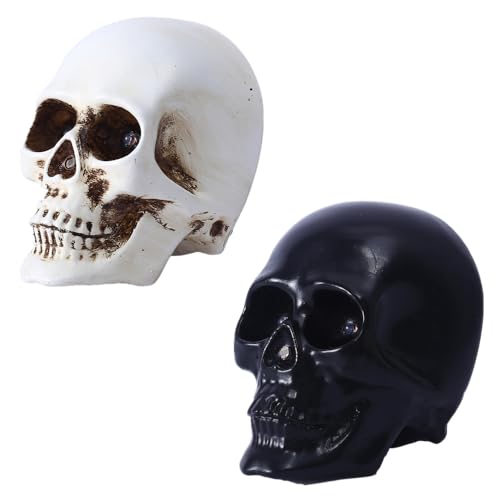 TRIXES 2er-Set leuchtende Totenschädel-Dekorationen – Schwarz & Weiß Halloween-Requisiten für Innen- und Außenbereich – 12 x 10 cm von TRIXES