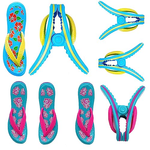 TRIXES 8PC Neuheit Flip Flop Strandtuch Klammern - Sichere Sonnenliege Reise Clips Indoor & Outdoor - Jumbo Clip für Strand, Garten, Pool, Sonnenliege oder Liegestuhl - Wäschedecke & Wäscheklammer von TRIXES