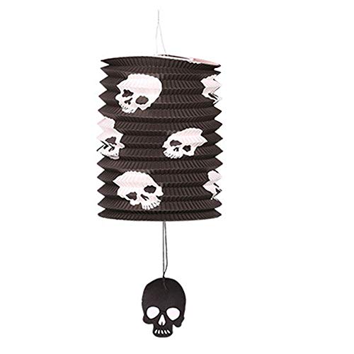 TRIXES Auffaltbare Schwarze Laterne im Totenkopfdesign für Halloween oder als Lampion oder Partydekoration von TRIXES