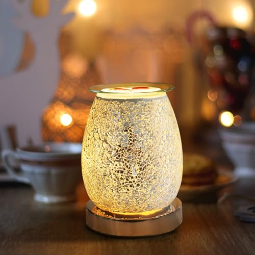 TRIXES Elektrischer Wachsbrenner mit Glassplittereffekt, Aromatherapie-Diffusor für ätherische Öle mit LED-Licht, Silber TRIXES Elektrischer Wachsbrenner mit Glassplittereffekt, Aromatherapie-Diffusor für ätherische Öle mit LED-Licht, Silber von TRIXES