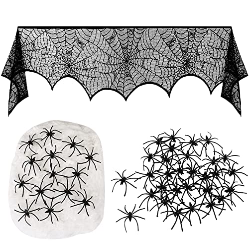 TRIXES Halloween-Spitzendekoration – Spinnennetz-Spitzentuch – 30 Spinnen – 1 Stück Spinnennetz – Party-Dekor – Tischdekoration – Spukhaus-Horror-Ornamente von TRIXES
