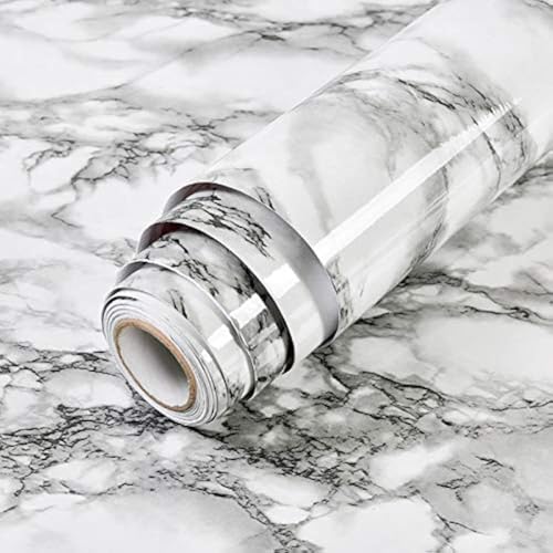 TRIXES Marmor Vinyl Blatt Permanent Wallpaper – selbstklebende Peel Papier unterziehen – 40CM x 3M Sticky Back Roll – für Wände Möbeloberflächen – geschnitten- weiß von TRIXES