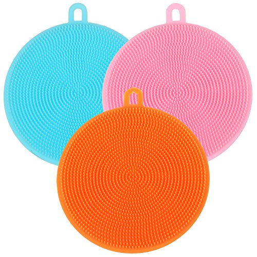 TRIXES Set mit 3 Mehrzweck Silikon Scheuerpads für Bad und Küche optimal zur Hautreinigunge Skin Care Pfannenreinigung etc von TRIXES