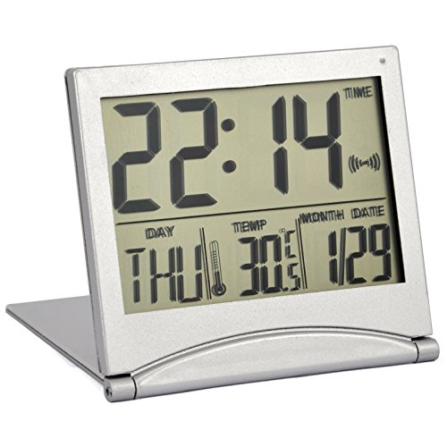TRIXES Silberner Wecker mit digitaler LCD-Anzeige, Temperatur und Weckfunktion von TRIXES