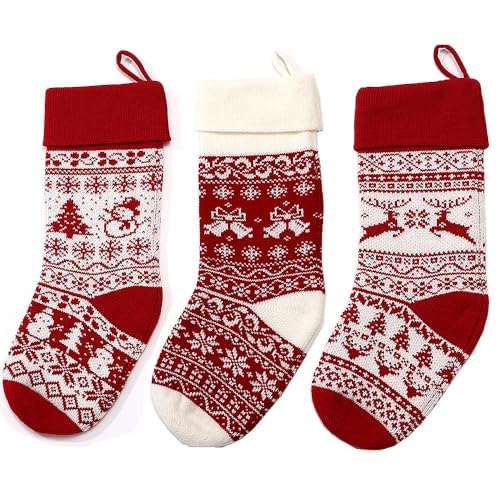 TRIXES Weihnachtsstrümpfe 3er-Pack mit Schneeflockenmustern in verschiedenen Designs – Rot und Weiß – Groß, 45 cm – Traditioneller nordischer Stil – Weihnachtsmannstrümpfe TRIXES Weihnachtsstrümpfe 3er-Pack mit Schneeflockenmustern in verschiedenen Designs – Rot und Weiß – Groß, 45 cm – Traditioneller nordischer Stil – Weihnachtsmannstrümpfe von TRIXES