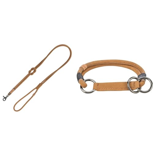 TRIXIE BE Nordic Set Sand: Leder-Hundeleine 1,20 m & Leder Zug-Stopp-Halsband M 45 cm von TRIXIE