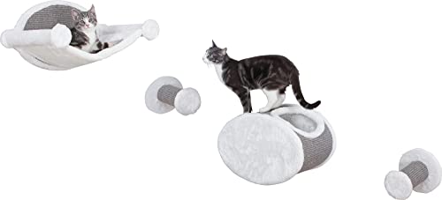 TRIXIE Katzen-Lounge-Set zur Wandmontage, Hängematte und Höhle mit Zwei Stufen, Katzenmöbel, Kratzbaum, Grau von TRIXIE