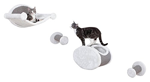 TRIXIE Katzenbaum-Set zur Wandmontage, Grau | Condo | Hängematte | Katzenmöbel | Kratzbaum von TRIXIE