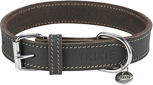 TRIXIE Rustic Halsband Leder Größe L–XL: Halsumfang 57–66 cm/30 mm in grau - genähtes Lederhalsband für große bis sehr große Hunde, in klassischem Design, schonendes Anleinen, 19051 von TRIXIE