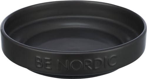 TRIXIE flacher Katzennapf Keramik BE NORDIC 300 ml schwarz - moderner Fressnapf für kleine Katzen ø 16 cm Keramiknapf mit rutschfester Gummierung - 24522 von TRIXIE