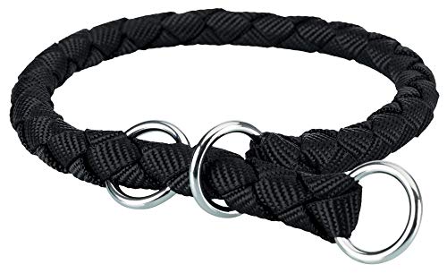 TRIXIE Cavo Zug-Stopp Halsband Größe S: Halsumfang 30–36 cm/ø 12 mm in schwarz - Hundehalsband aus Gurtband für kleine Hunde, rund geflochten, 144301 von TRIXIE