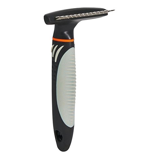 TRIXIE Langhaar-Fell-Entwirrer zur Pflege der Unterwolle - 2 cm Zinkenlänge - gummierter Kunststoffgriff - für verschiedene Felltypen - 10 x 15 cm - schwarz/blau - 23793 von TRIXIE