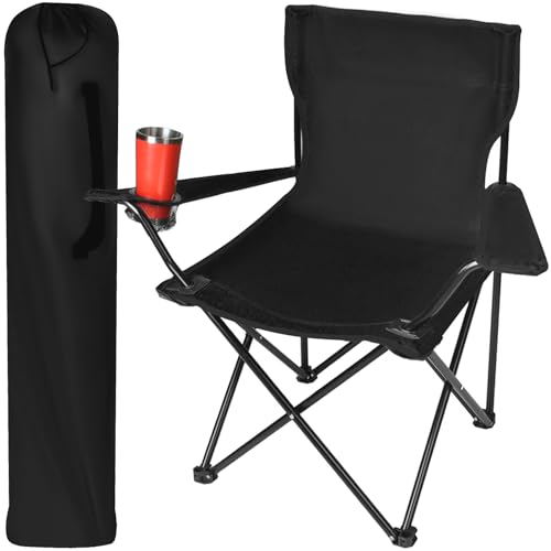 Klappbarer Anglerstuhl Campingstuhl mit Armlehnen und Getränkehalter bis 100 kg Faltbar mit Tragetasche Schwarz/Grau/Grün 23675, Farbe:Schwarz von TRIZAND