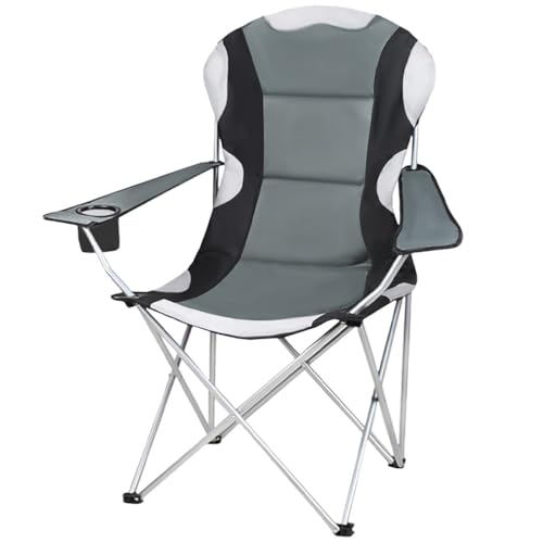 TRIZAND Campingstuhl Angelstuhl Anglerstuhl Klappbar mit Armlehne und Getränkehalter Ergonomisch Belastbar Tragetasche Schwarz-Grau 23674 von TRIZAND