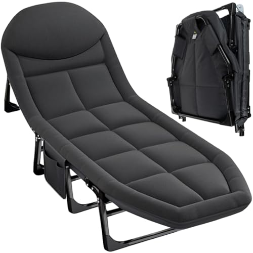 TRIZAND Klappbares Feldbett mit Matratze – Campingbett mit 5-Fach Verstellbarer Rückenlehne, Tragkraft 150 kg, 200x65 cm, Outdoor & Indoor, Grau von TRIZAND