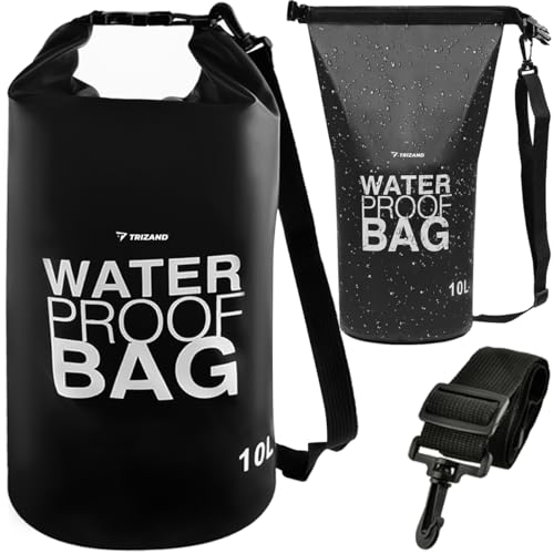 TRIZAND Seesack für Kajak SUP Kanu Rafting Bootfahren Angeln Wasserdicht Schultergurt Dry Bag 10/20/ 30 Liter Schwarz 23565, Größe:10 L von TRIZAND