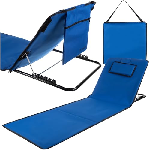 TRIZAND Strandliege mit Rückenlehne und Nackenkissen 5-stufig Verstellbar Wasserdicht Zusammenfaltbar Blau 23617 von TRIZAND