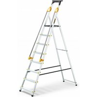 Trizeratop - Stehleiter 8 Sprossen (150kg) Haushaltsleiter + Geländer, Arbeitslänge 3,62m von TRIZERATOP