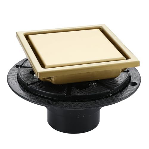 10,2 cm Gold Duschablauf, SUS304 Edelstahl Quadratisch Badezimmer Bodenablauf mit Flansch Reversible 2-in-1 Abdeckung Einsatz Fliesen zum Filtern Gebürstetes Gold von TRJIKAG
