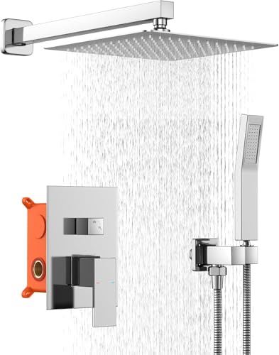 TRJIKAG Duschkopf-Kombination, Duschköpfe mit Handbrause Duscharmatur-Set mit 25,4 cm Regenfall, Chrom, Hochdruck-Wandmontage, für Badezimmer (Chrom) von TRJIKAG