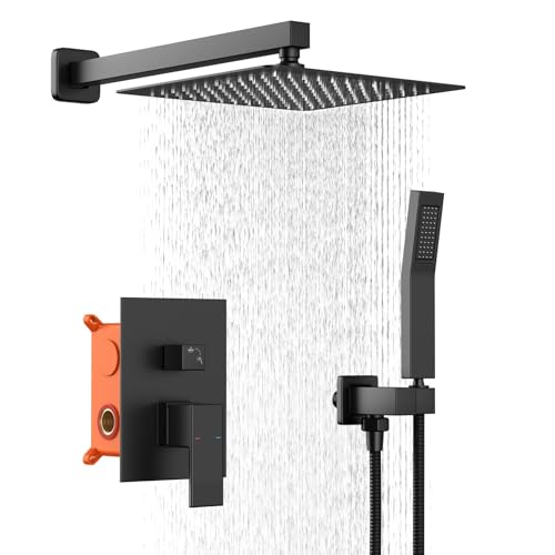 TRJIKAG Duschkopf-Kombination, Duschköpfe mit Handbrause Duscharmatur-Set mit 25,4 cm Regenfall, mattschwarzer Duschkopf, Hochdruck-Wandmontage, für Badezimmer (schwarz) von TRJIKAG