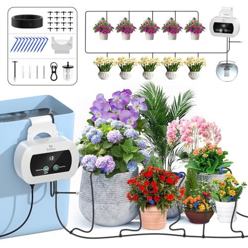 TRJZWA Bewässerungssystem Automatische Bewässerung für Balkone,Topfpflanzen,USB-C Indoor Automatisches Bewässerungssystem mit Programmierbarem Zeitschaltuhr und 10 Tropfschläuchen Bewässerung von TRJZWA