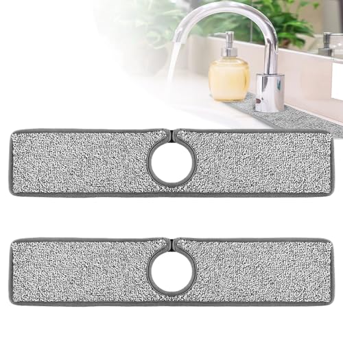 TRKETK 2 Stück Saugfähige Wasserhahn Matte, Küchenspüle Spritzmatte Umlaufender Wasserhahn Starke Saugfähige Matte Waschbecken Wasserhahn Wickelmatte für Wohnmobil Bar Küche Theke Badezimmer (Grau) von TRKETK