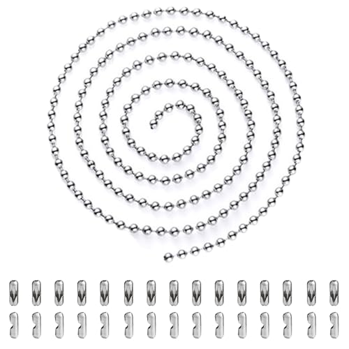 TRKETK 5 Meter Kugelperlenkette, Silberne Metallperlenkette Perlenrollo Zugkette Verlängerung Metallperlen Rollokette mit 30 passenden Anschlüssen (3.2 mm, Silber) von TRKETK