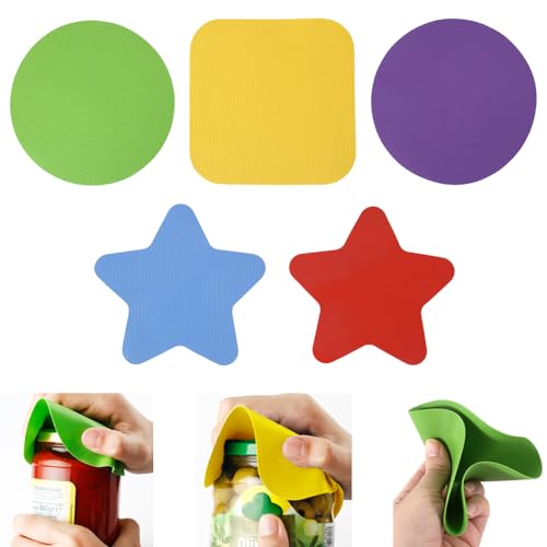 TRKETK 5 Stück Gummi Glasöffner, Glasgriffe Öffner Mehrzweck-Flaschendeckeldeckel Öffner Gummi-Glasgreifer-Pads Gummi Rutschfester Öffner für Arthritisch Schwache Hände Kinder Frauen Senioren von TRKETK
