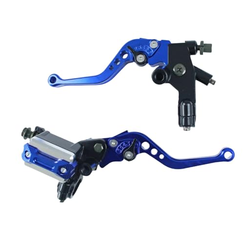 TRKIMAL 1 Paar Motorrad einstellbare Brems- und Kupplungshebel, 7/8“ 22mm Universal Motobike Bremse-Kupplung-Hauptzylinder-Reservoir-Hebel CNC Links & Rechts (Blue) von TRKIMAL