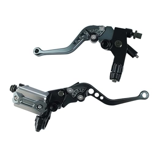Trkimal 1 Paar Motorrad einstellbare Brems- und Kupplungshebel, 7/8“ 22mm Universal Motobike Bremse-Kupplung-Hauptzylinder-Reservoir-Hebel CNC Links & Rechts (Grey) von TRKIMAL
