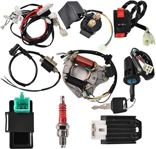 Trkimal Komplette elektrische Kabelbaum-Statorspule CDI-Magnetrelais-Zündkerze für 50ccm 70ccm 80ccm 90ccm 100ccm 110ccm 125ccm 4-Rad-Hub ATV Quad Dirt Bike von TRKIMAL