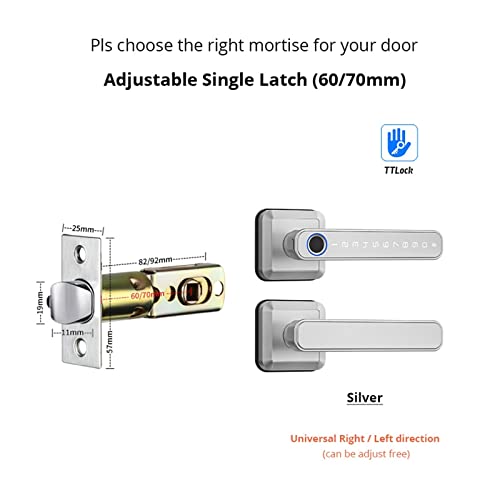 Intelligentes Schloss Fingerabdruck TTLock Digitales biometrisches Schloss Drahtloses Bluetooth-Passwort Smart Keyless Electronic Handle Door Lock Single Latch(Silver) von TRKKXV