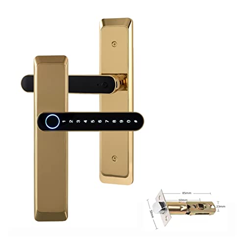 TRKKXV Intelligentes Schloss Tuya Digitales elektronisches Schloss Smart Biometric Fingerprint Locks Passwort Keyless Entry Türschloss for Haus Home Office(T11gold with gw) von TRKKXV