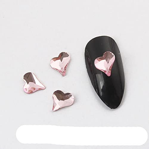 30/100pcs Lt Pink Mix Form Glas Kristall Flache Rückseite 3D Nail art Strass für DIY Nails art Dekoration Zubehör-Schiefes Herz 6mm, 30Pcs von TRLOIYEW