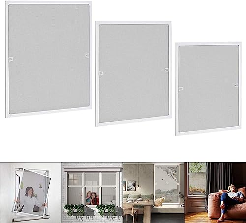 TRMLBE 100x120cm Fliegengitter Fenster mit Alu-Rahmen Fenster Mückennetz Fliegennetz Fliegenschutz Fenster ohne Bohren & Schrauben Insektenschutznetz Luftdurchlässigkeit Fliegenschutzgitter, Weiß von TRMLBE