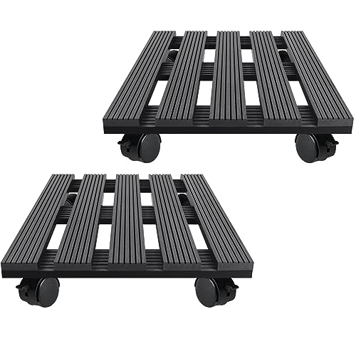 TRMLBE 2X WPC Pflanzenroller Außenbereich 30x30cm Blumenroller mit 360 ° Drehbare Rädern und Feststellern Rollbrett Pflanzen Rolluntersetzer für den außenbereich 100kg Tragkraft - Anthrazit, Quadrat von TRMLBE