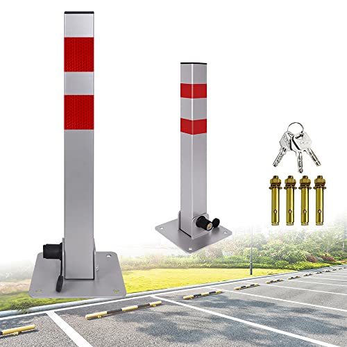 TRMLBE 2pcs Parkplatzsperre Klappbar Parkpfosten Metall Stahl Absperrpfosten mit Schlüssel & Komplettes Montagezubehör Sperrpfosten Universell Sperrbügel, für Garage Parkplatz von TRMLBE