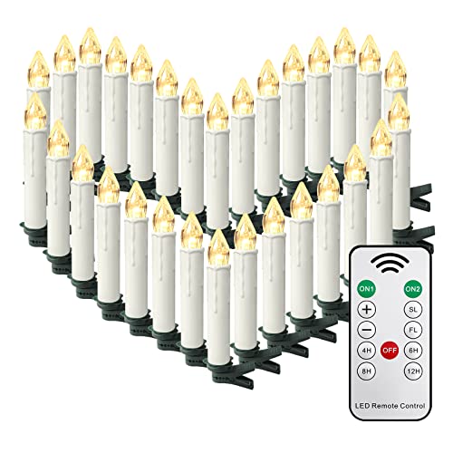 TRMLBE 30 Stück LED Kerzen Flammenlose Warmweiß Weihnachtskerzen Kabellos Kerzen Batteriebetriebene mit Fernbedienung für Weihnachten, Weihnachtsbaum, Party, Kirche Dekorationen(ohne Batterie) von TRMLBE
