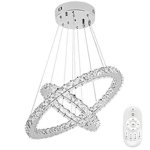 TRMLBE 48W LED Kronleuchter Kristall Modern Pendelleuchte Höhenverstellbar Deckenlampe Hängelampe Deckenleuchter mit Zwei Ringe für Wohnzimmer Esszimmer Flur - Dimmbar von TRMLBE