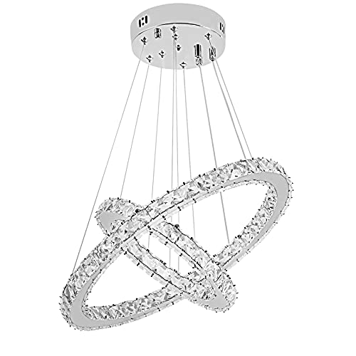 TRMLBE 48W LED Kronleuchter Kristall Modern Pendelleuchte Höhenverstellbar Deckenlampe Hängelampe Deckenleuchter mit Zwei Ringe für Wohnzimmer Esszimmer Flur - Kaltes Weiß von TRMLBE