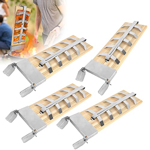 TRMLBE 4X Flammlachsbrett Flammlachsbretter mit Halterung Lachsbretter zum Grillen Räucherbretter Zedernholzbrett 5 Stufen Einstellbar Flammlachs für Feuerschale, Grill von TRMLBE
