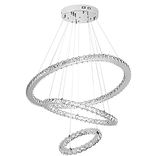 TRMLBE 96W LED Kronleuchter Kristall Modern Pendelleuchte Höhenverstellbar Deckenlampe Hängelampe Deckenleuchter mit Drei Ringe für Wohnzimmer Esszimmer Flur - Kaltes Weiß von TRMLBE