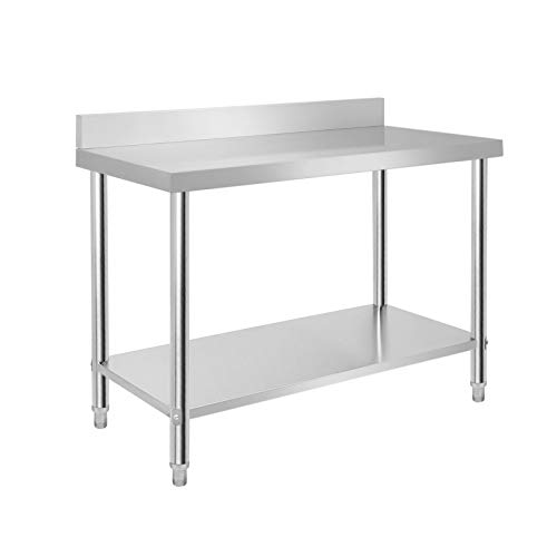 TRMLBE Arbeitstisch Edelstahl 120x60x85cm Küchentisch Gastronomie Tisch mit Verstellbare Füße und Großer Unteren Ablagefläche Edelstahltisch Grilltisch Zubereitungstisch (mit Aufkantung) von TRMLBE
