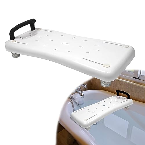 TRMLBE Badewannensitz Senioren Badewannenbrett Kunststoff Weiß mit Seifenablage und Schwarz Griff Badebretter Sitzbrett Wannensitz 70cm lang für Badezimmer Badewanne, Tragkraft 150kg von TRMLBE