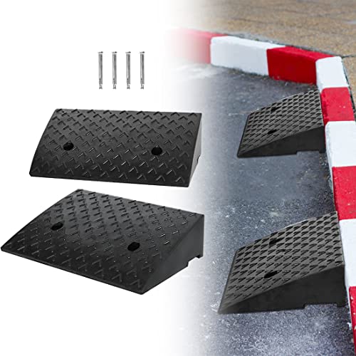 TRMLBE Bordsteinrampe 2er Gummi Auffahrrampe 11cm Hoch Gummirampe Schwarz Anti-Rutsch-Oberfläche Gummikeil Rollstuhlrampe Auffahrkeile für Auto, Rollstuhl, Wohnmobil, Motorrad, Fahrrad, Roller von TRMLBE